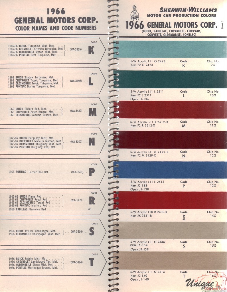 1966 General Motors Paint Charts Williams 2
